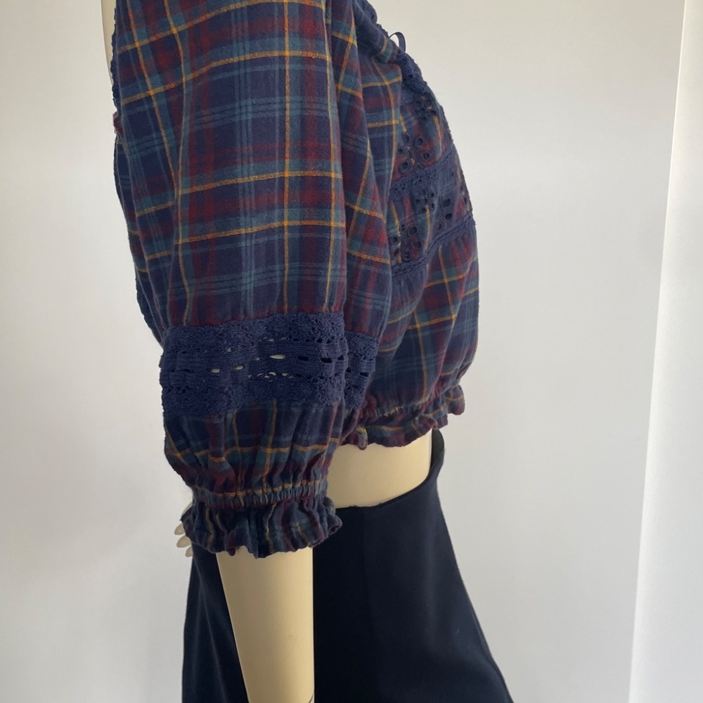 Plaid Tie Front Top, Size L, American Eagle Cropped Blouse